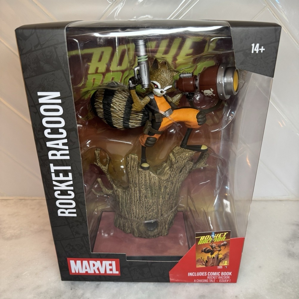 Marvel Rocket Raccoon Statue Figure McFarlane Toys Includes Comic Book NIB